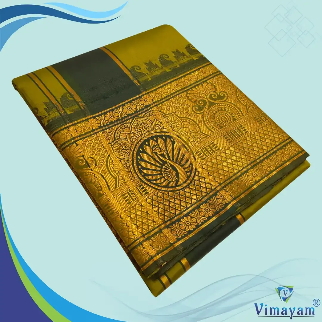 Golden Brown premium quality big border dhoti - Assorted border designs - Vimayam Dhoties