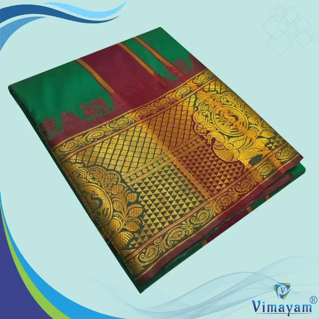 Green premium quality big border dhoti - Assorted border designs - Vimayam Dhoties