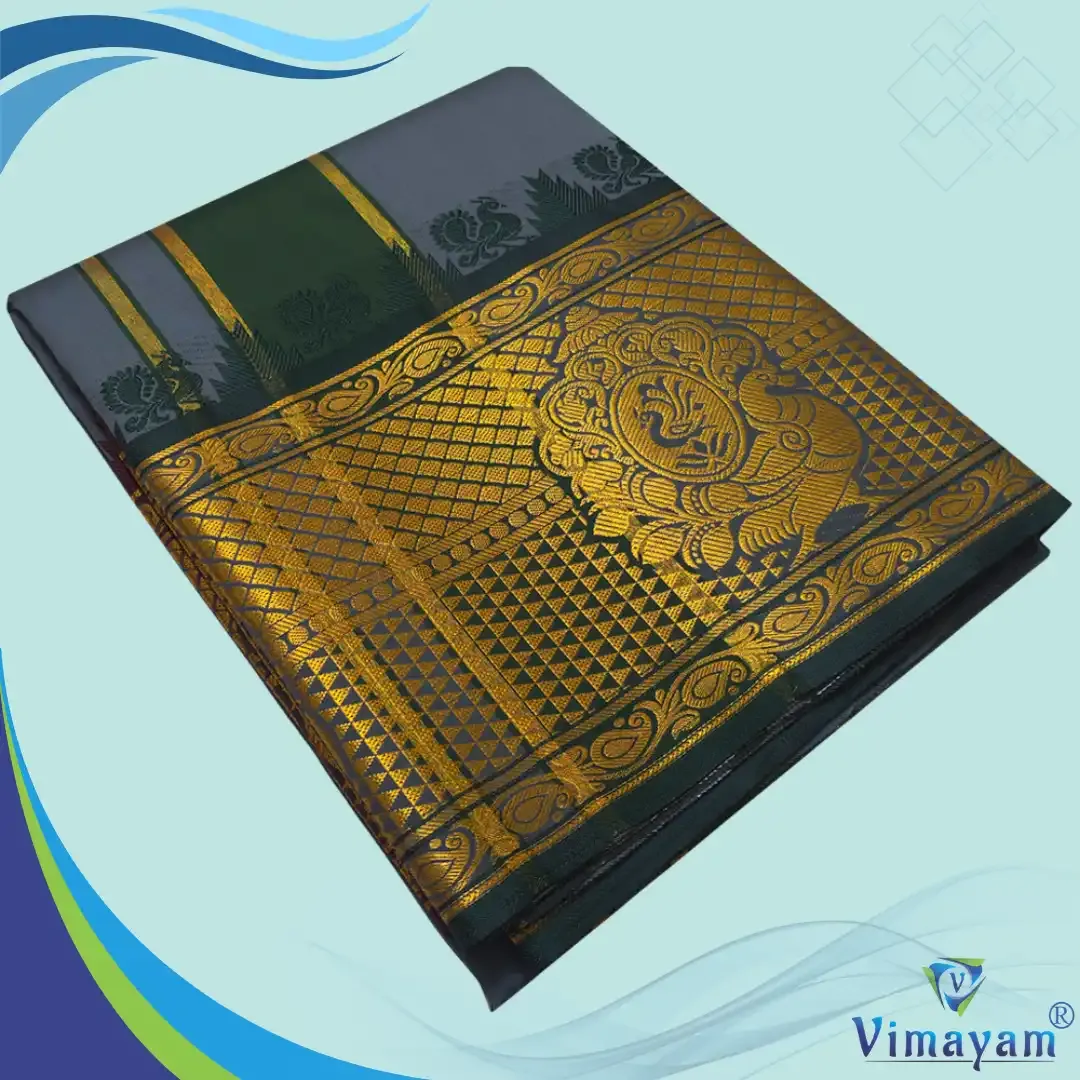 Grey premium quality big border dhoti - Assorted border designs - Vimayam Dhoties