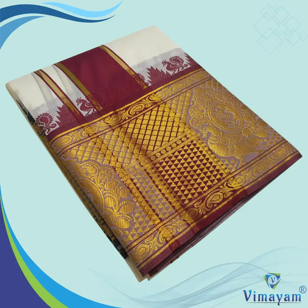 Ivory premium quality big border dhoti - Assorted border designs - Vimayam Dhoties