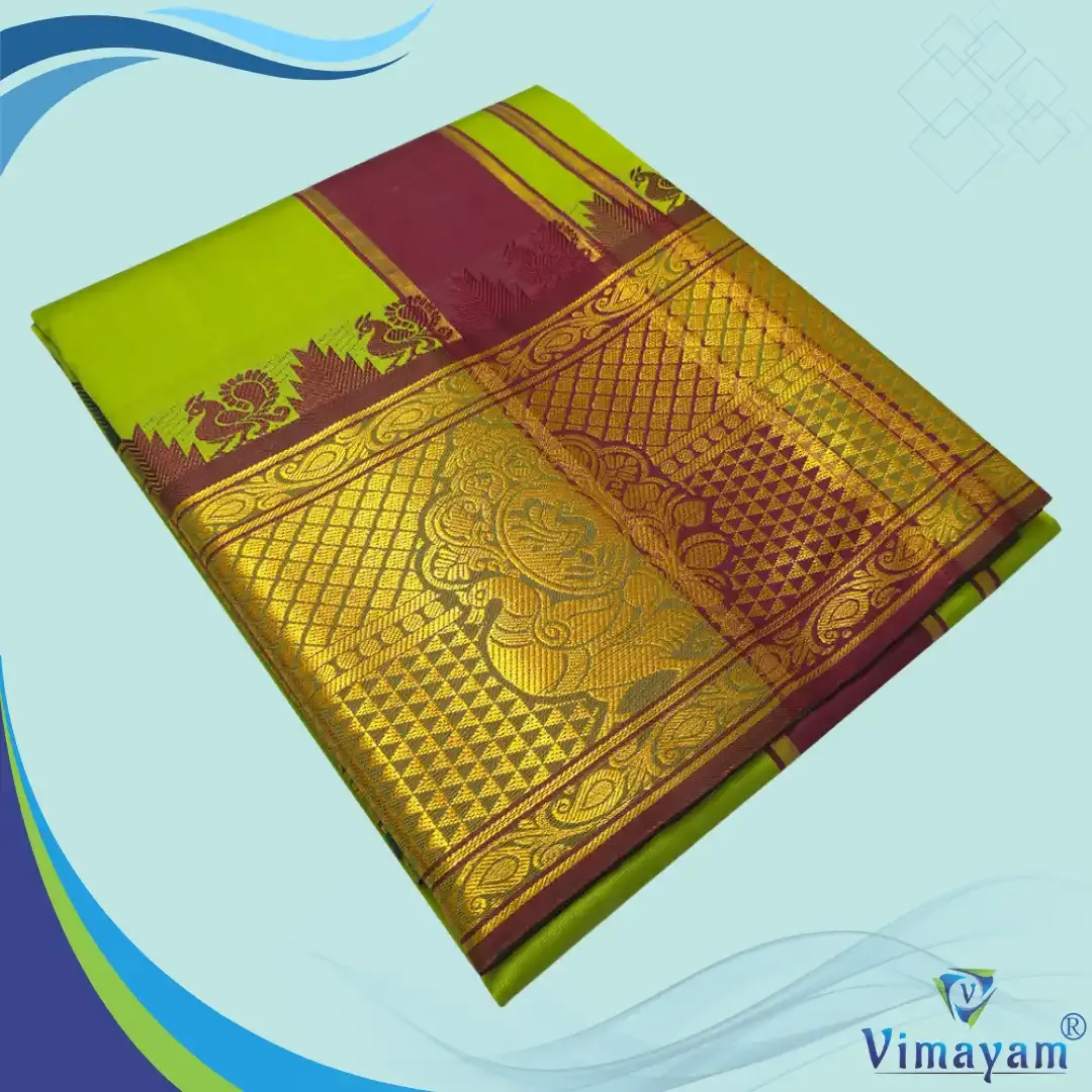 Mint green premium quality big border dhoti - Assorted border designs - Vimayam Dhoties