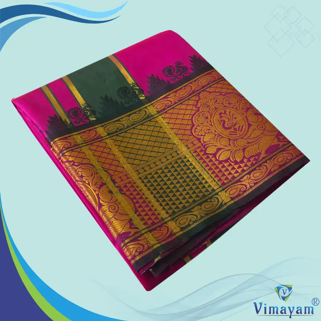 Majenta premium quality big border dhoti - Assorted border designs - Vimayam Dhoties