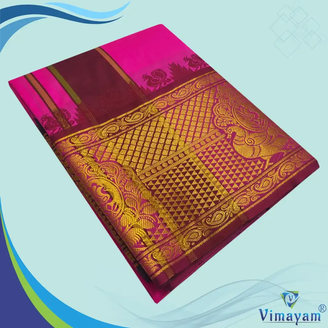 Pink premium quality big border dhoti - Assorted border designs - Vimayam Dhoties