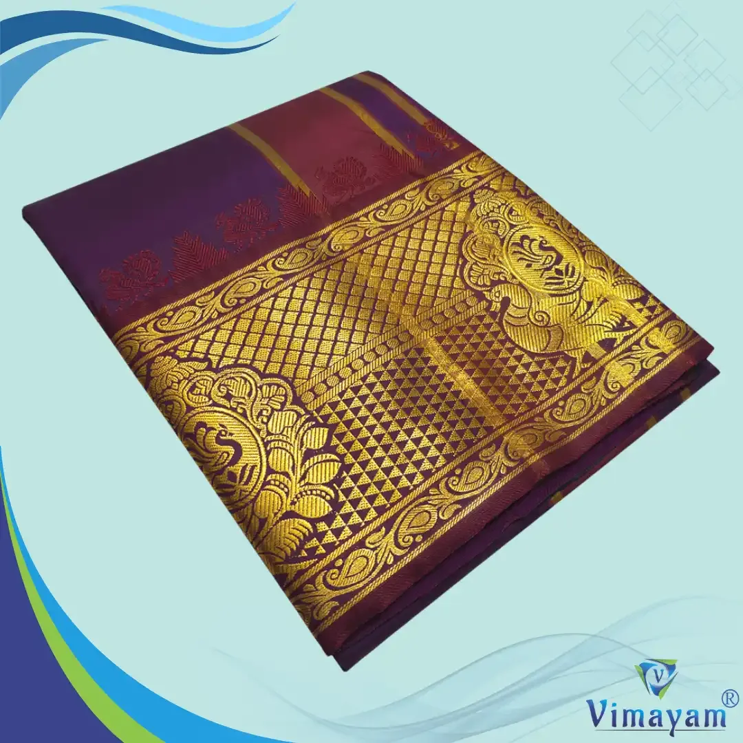 Dark purple premium quality big border dhoti - Assorted border designs - Vimayam Dhoties