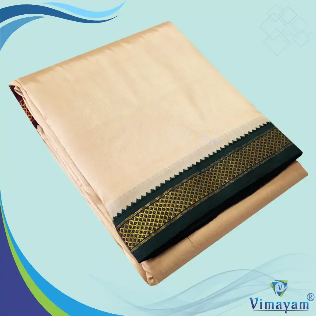 Beige colour mayilkan premium quality 5 Kan - Assorted border colours - Vimayam Dhoties