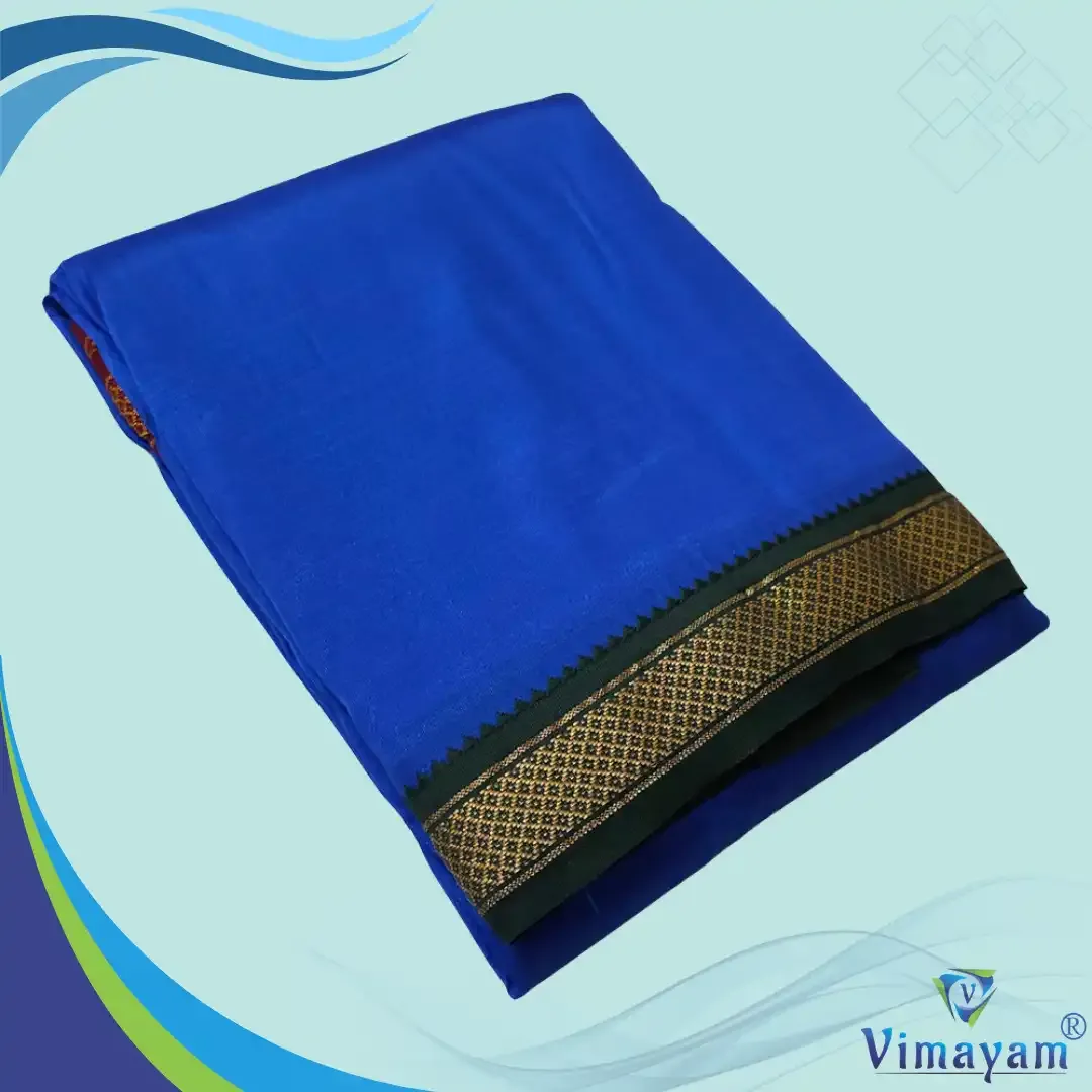 Blue colour mayilkan premium quality 5 Kan - Assorted border colours - Vimayam Dhoties