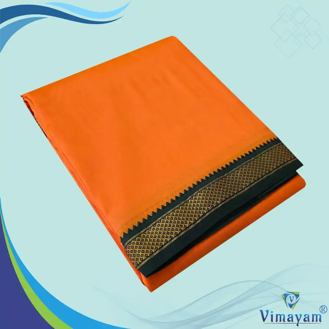 Orange colour mayilkan premium quality 5 Kan - Assorted border colours - Vimayam Dhoties