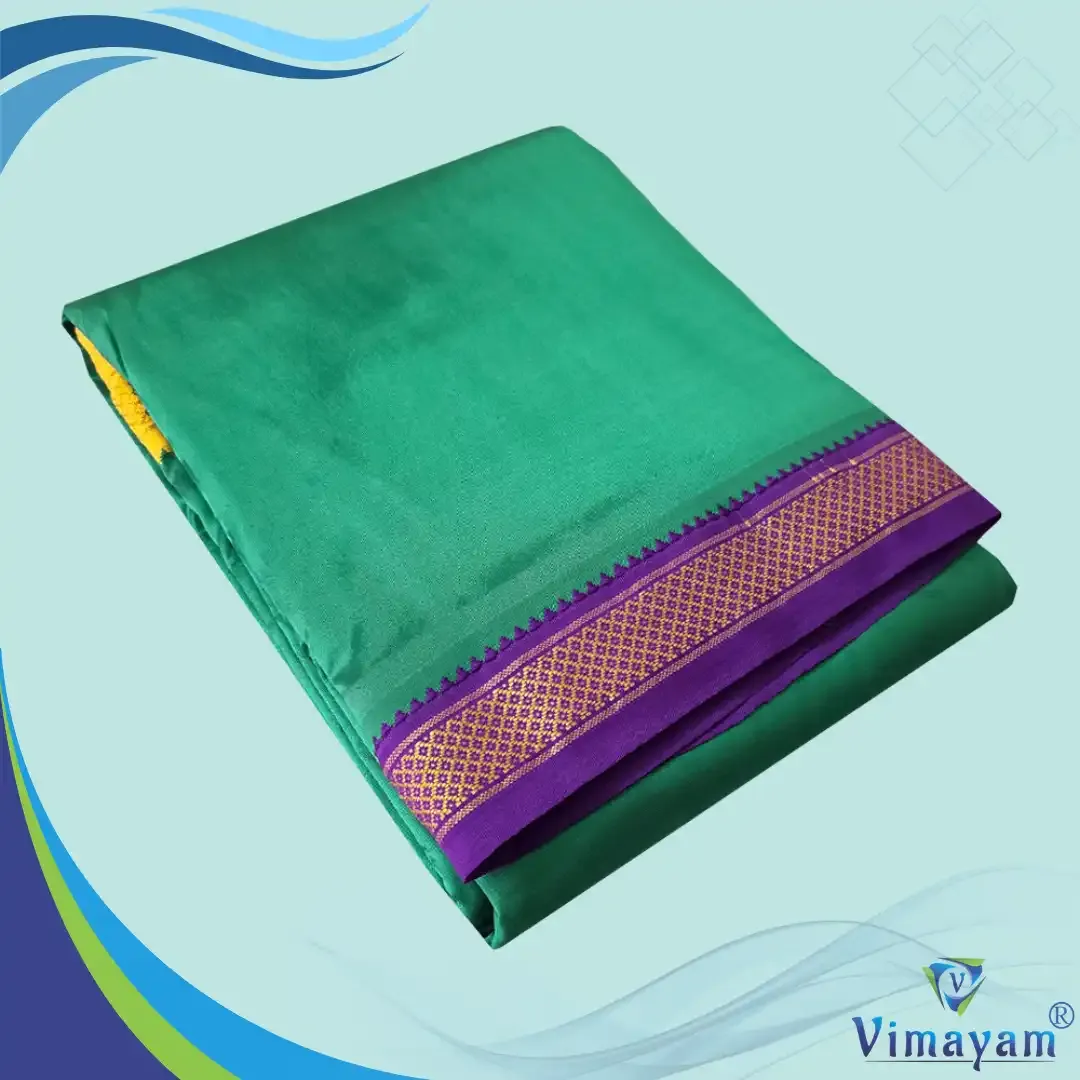 Light green colour mayilkan premium quality 5 Kan - Assorted border colours - Vimayam Dhoties