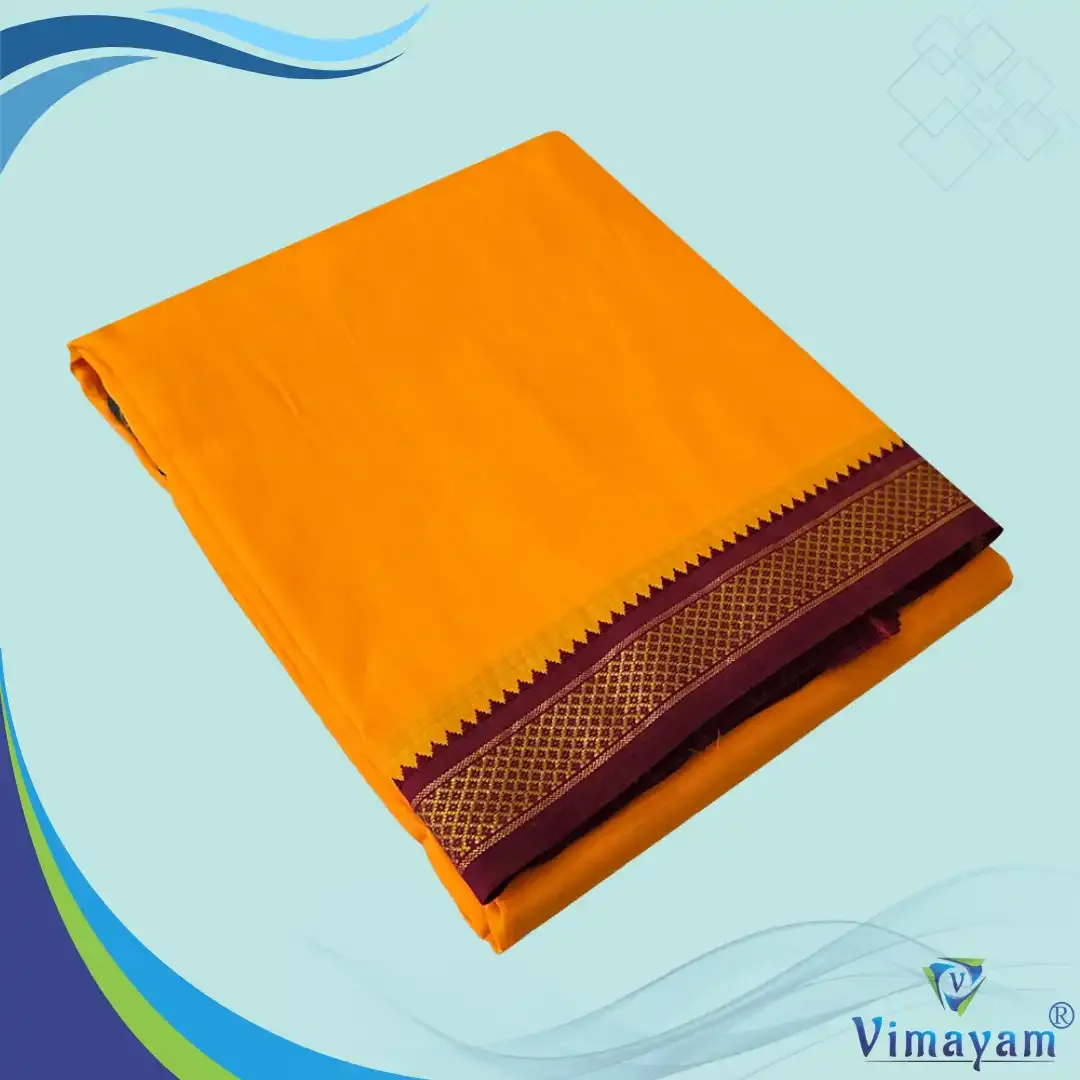 Light orange colour mayilkan premium quality 5 Kan - Assorted border colours - Vimayam Dhoties