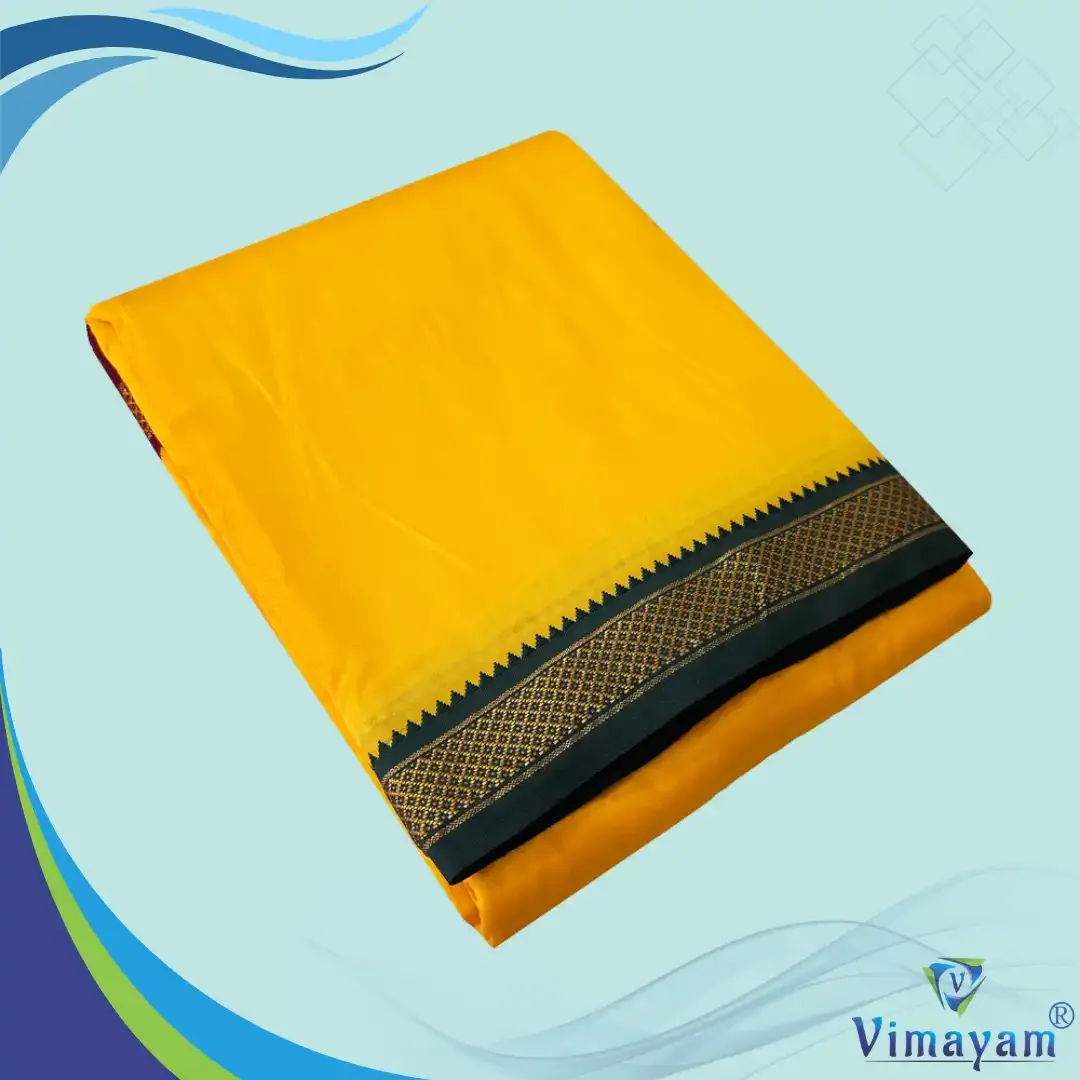 Golden mango colour mayilkan premium quality 5 Kan - Assorted border colours - Vimayam Dhoties