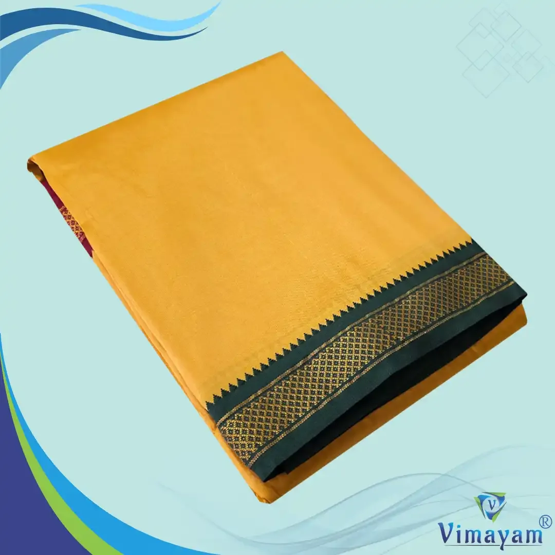Mustard colour mayilkan premium quality 5 Kan - Assorted border colours - Vimayam Dhoties