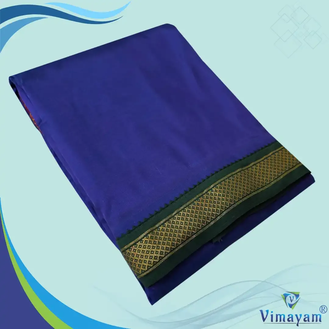 Dark blue colour mayilkan premium quality 5 Kan - Assorted border colours - Vimayam Dhoties