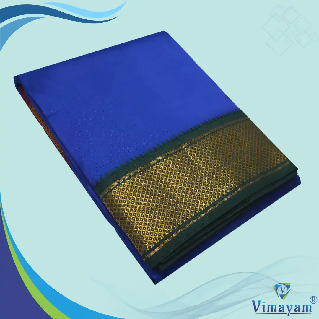Blue colour mayilkan premium quality 13 Kan - Assorted border colours - Vimayam Dhoties