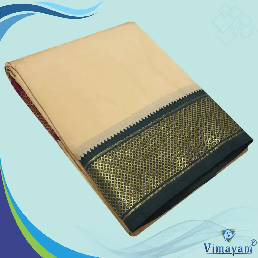 Beige colour mayilkan premium quality 13 Kan - Assorted border colours - Vimayam Dhoties
