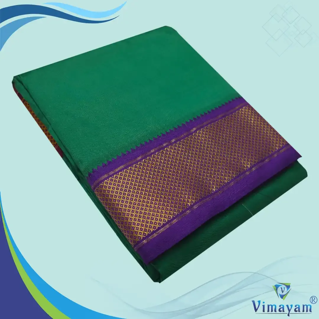 Dark green colour mayilkan premium quality 13 Kan - Assorted border colours - Vimayam Dhoties