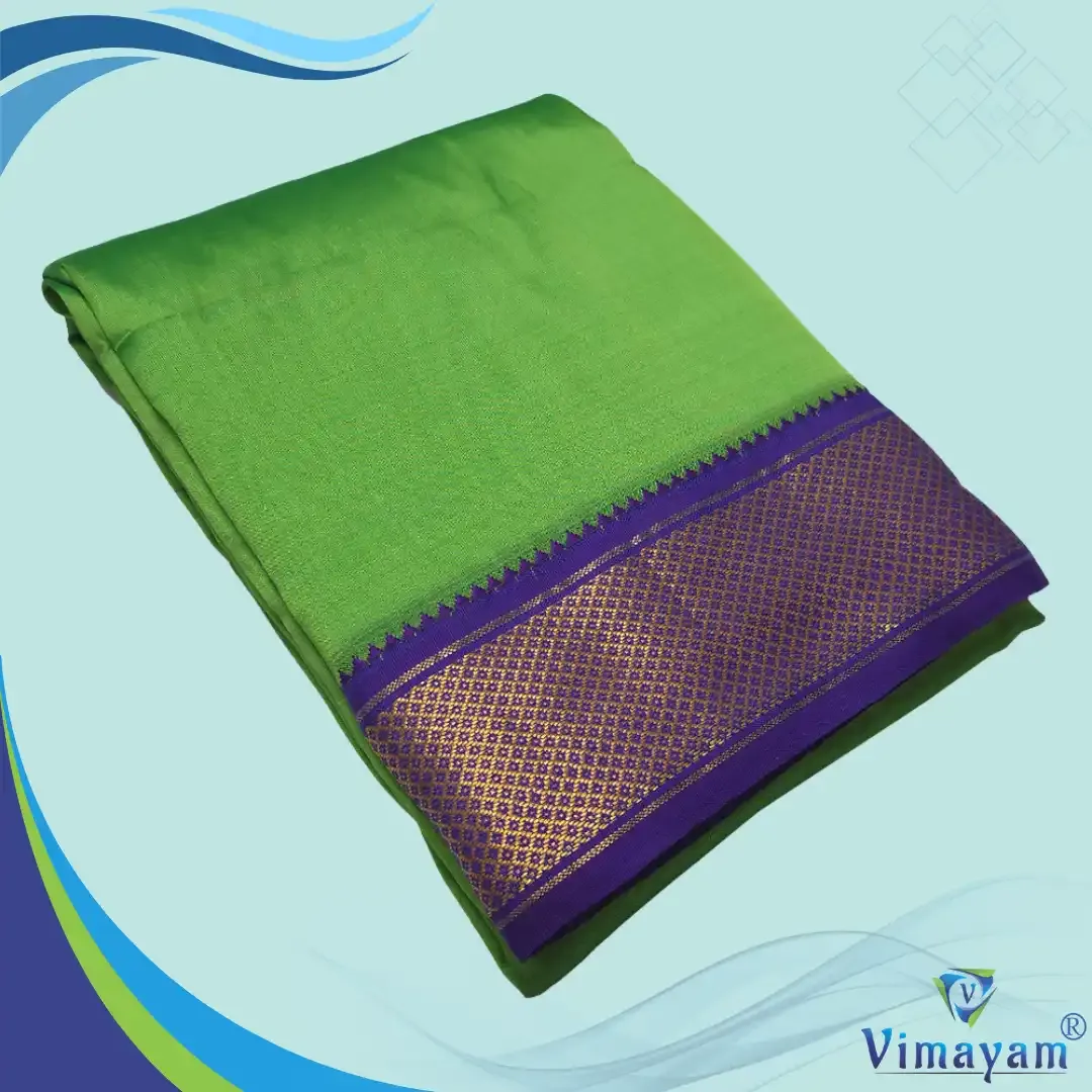 Light green colour mayilkan premium quality 13 Kan - Assorted border colours - Vimayam Dhoties