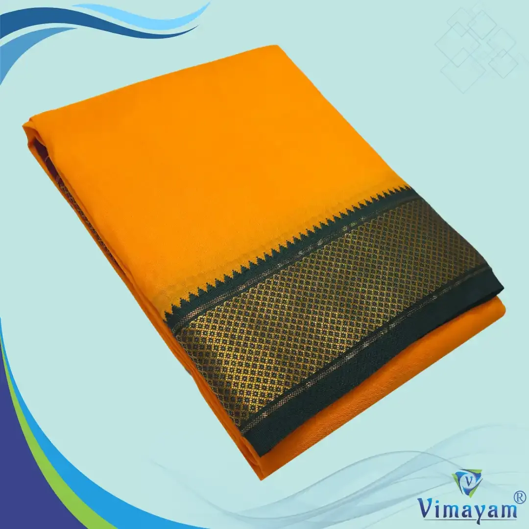 Light orange colour mayilkan premium quality 13 Kan - Assorted border colours - Vimayam Dhoties