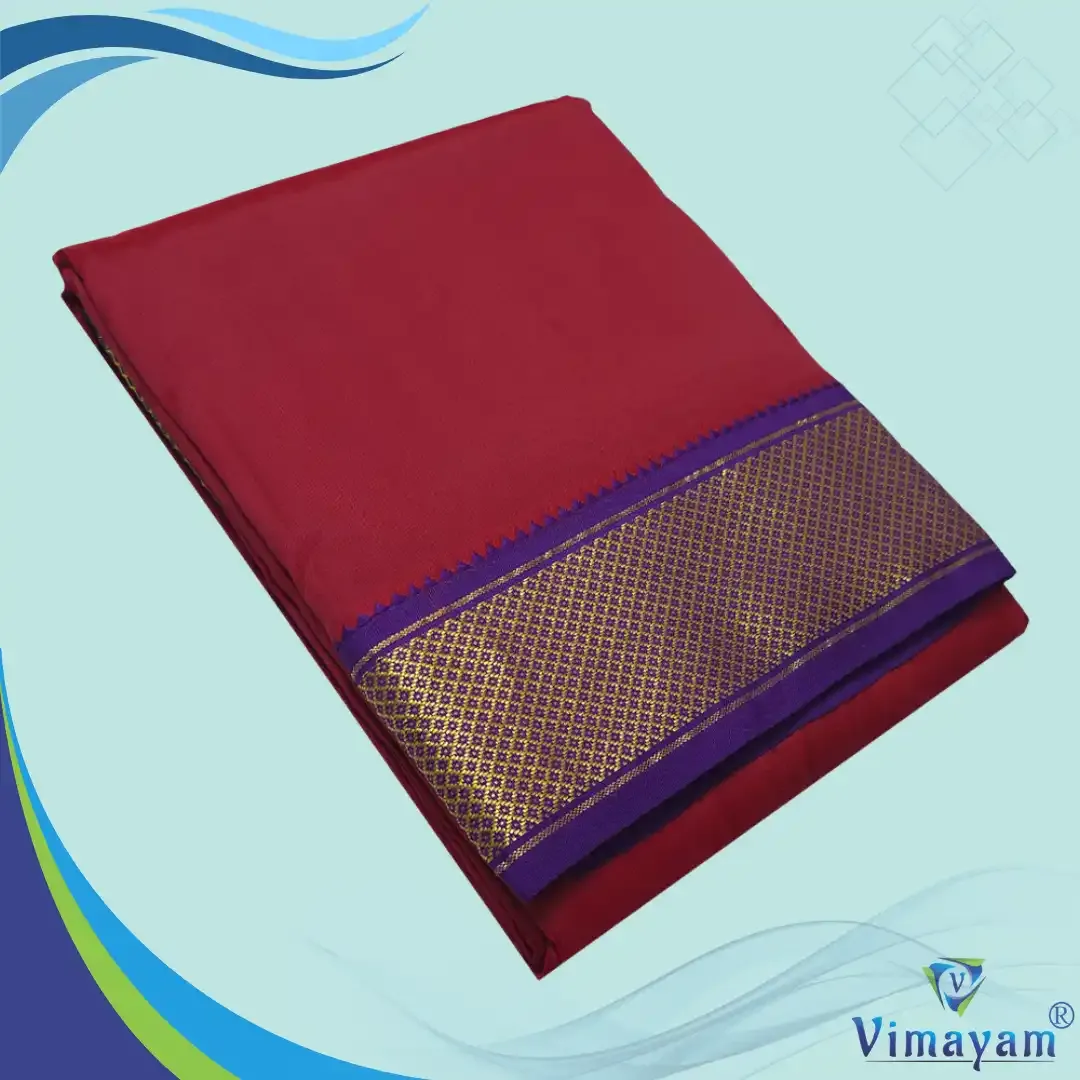 Maroon colour mayilkan premium quality 13 Kan - Assorted border colours - Vimayam Dhoties