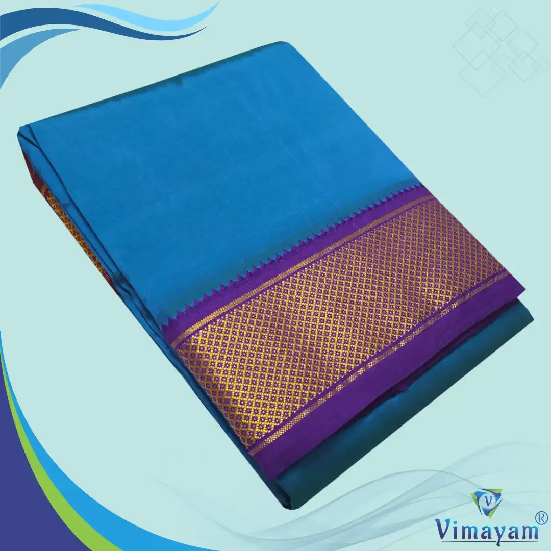 Peacock blue colour mayilkan premium quality 13 Kan - Assorted border colours - Vimayam Dhoties