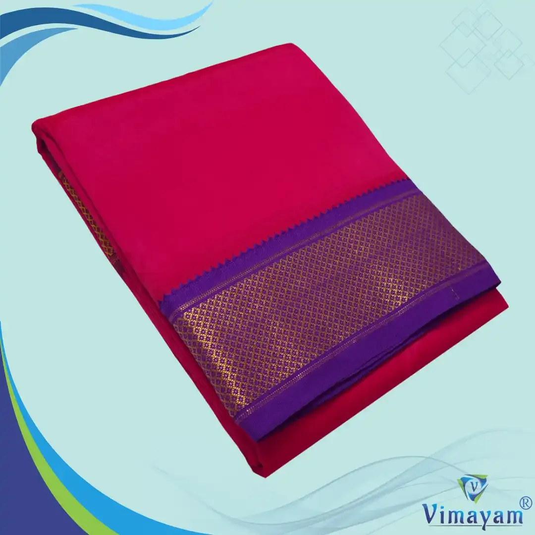 Queen rose colour mayilkan premium quality 13 Kan - Assorted border colours - Vimayam Dhoties
