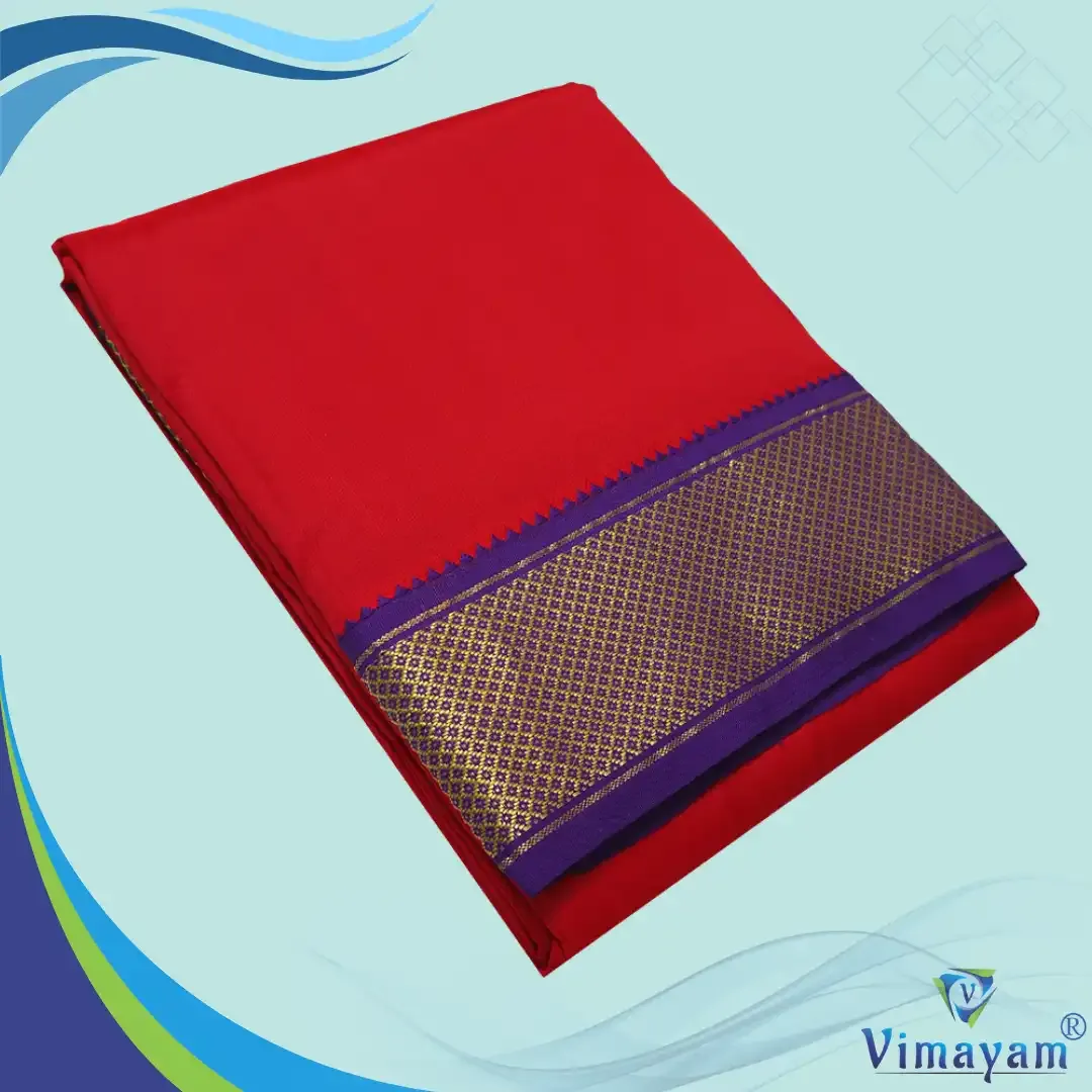 Red colour mayilkan premium quality 13 Kan - Assorted border colours - Vimayam Dhoties