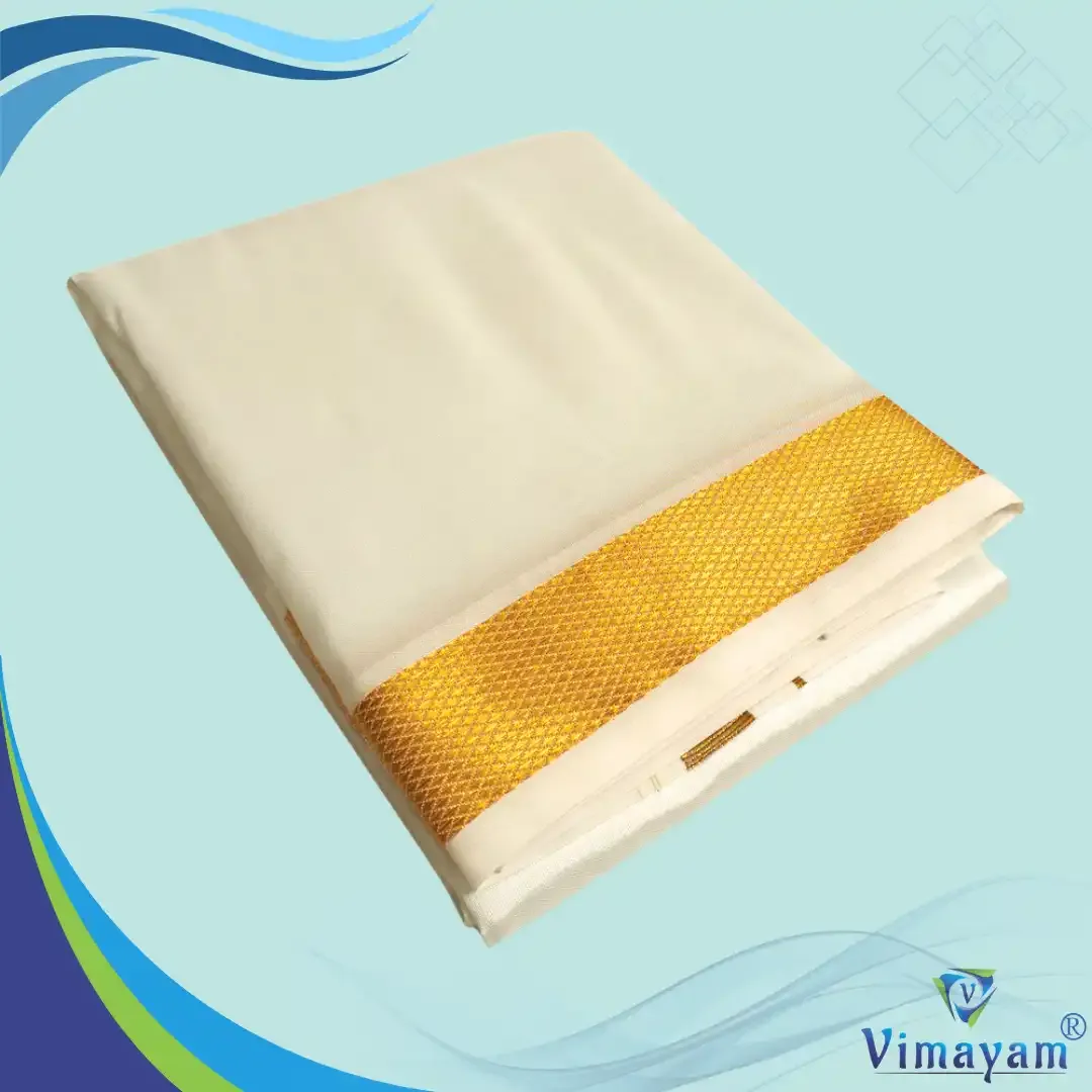 Art silk cream colour silk dhoti with golden zari border