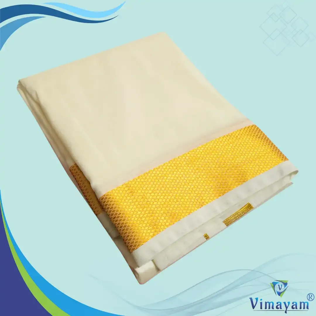 Art silk cream colour silk dhoti with golden zari border