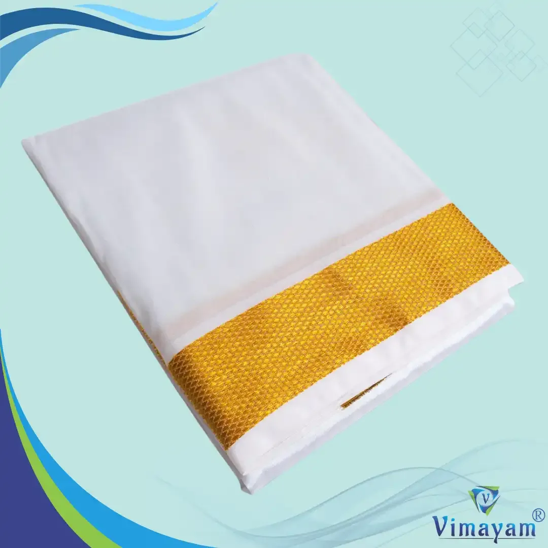 Art silk white colour silk dhoti with golden zari border