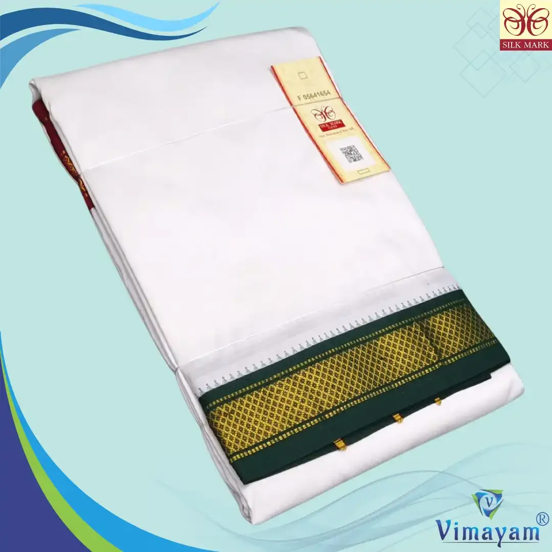 Pure silk ganga jamuna mayilkan white dhoti - 5 kan - Vimayam Dhoties