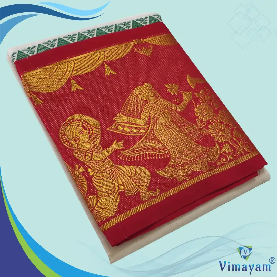 Peacock and flute designed premium quality dhoti - Assorted border colours – Vimayam Dhoties