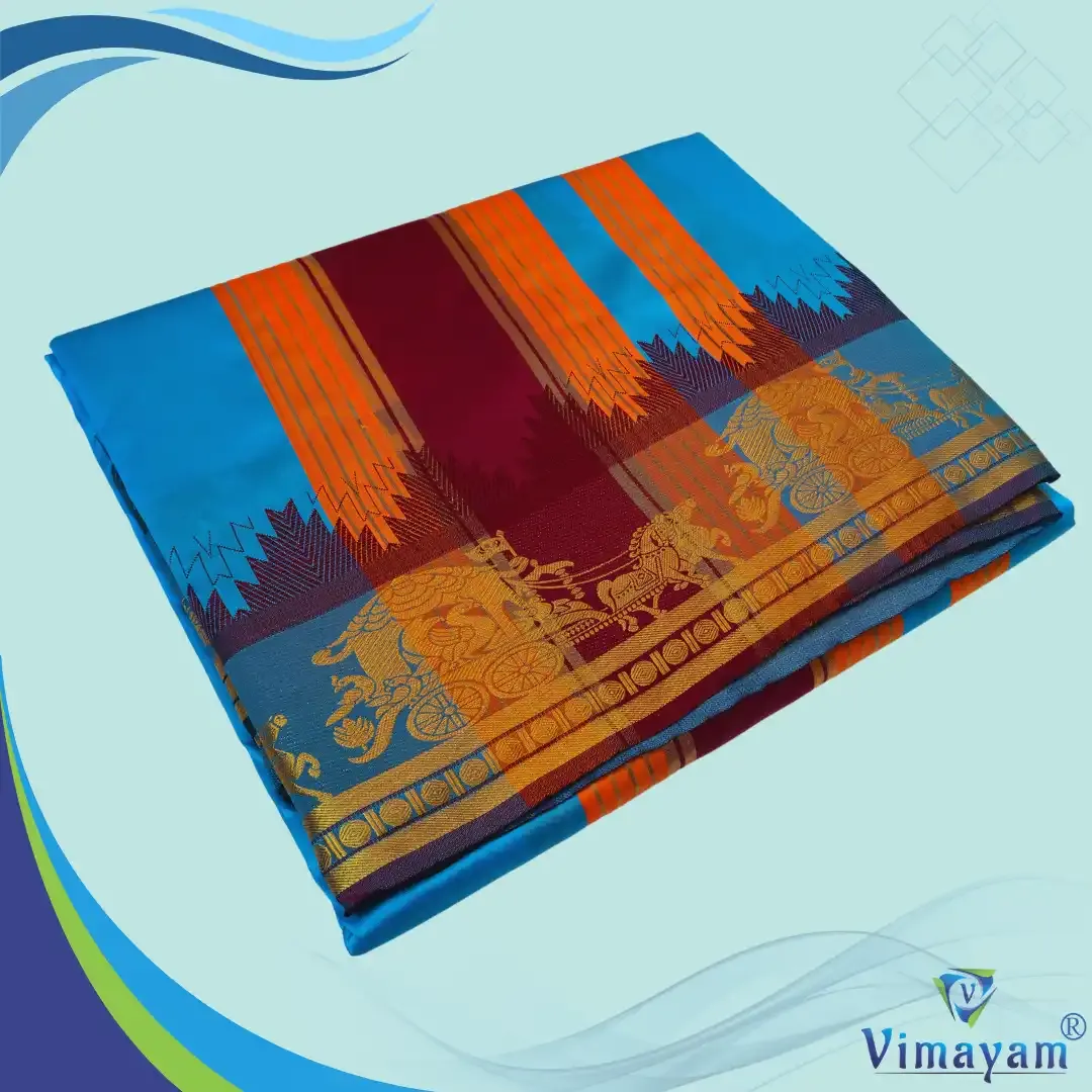 Tirupathi vasthiram 24X12 melchat - Anandha blue(Assorted Border designs) - Vimayam Dhoties
