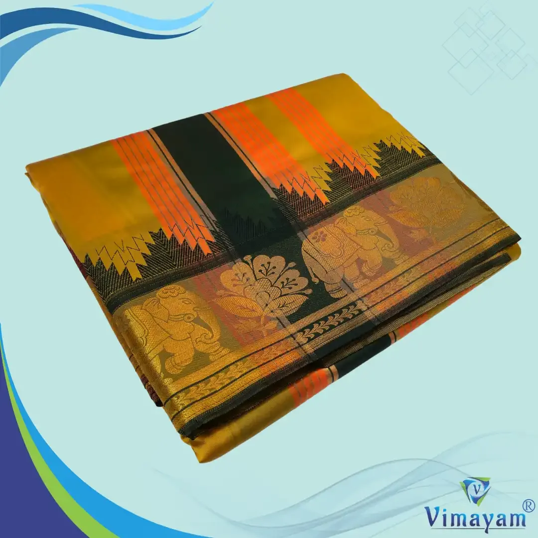 Tirupathi vasthiram 24X12 melchat - Golden brown(Assorted Border designs) - Vimayam Dhoties