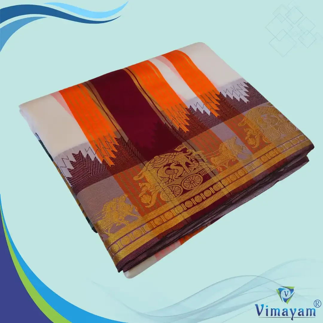 Tirupathi vasthiram 24X12 melchat - Ivory(Assorted Border designs) - Vimayam Dhoties