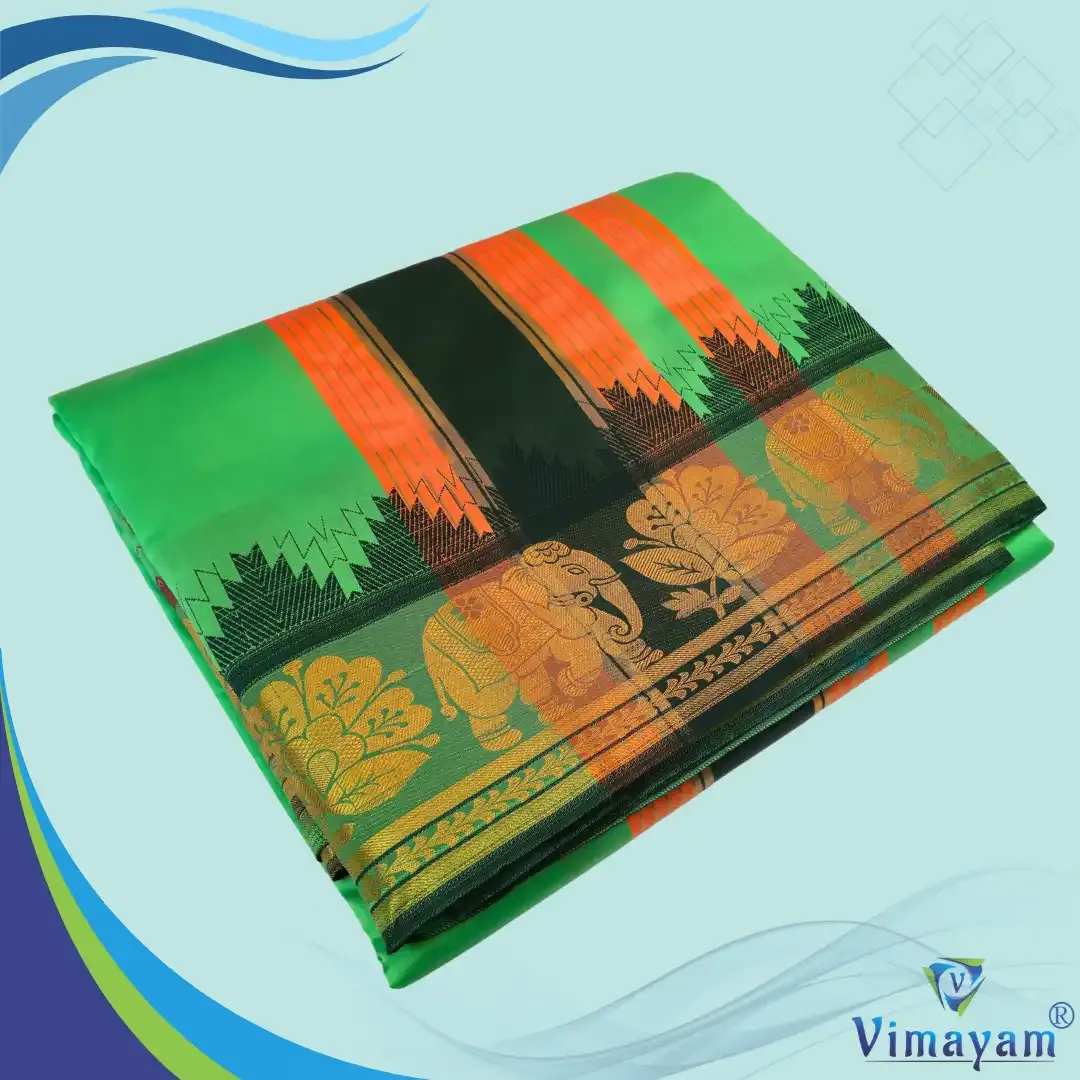 Tirupathi vasthiram 24X12 melchat - Parrot green(Assorted Border designs) - Vimayam Dhoties