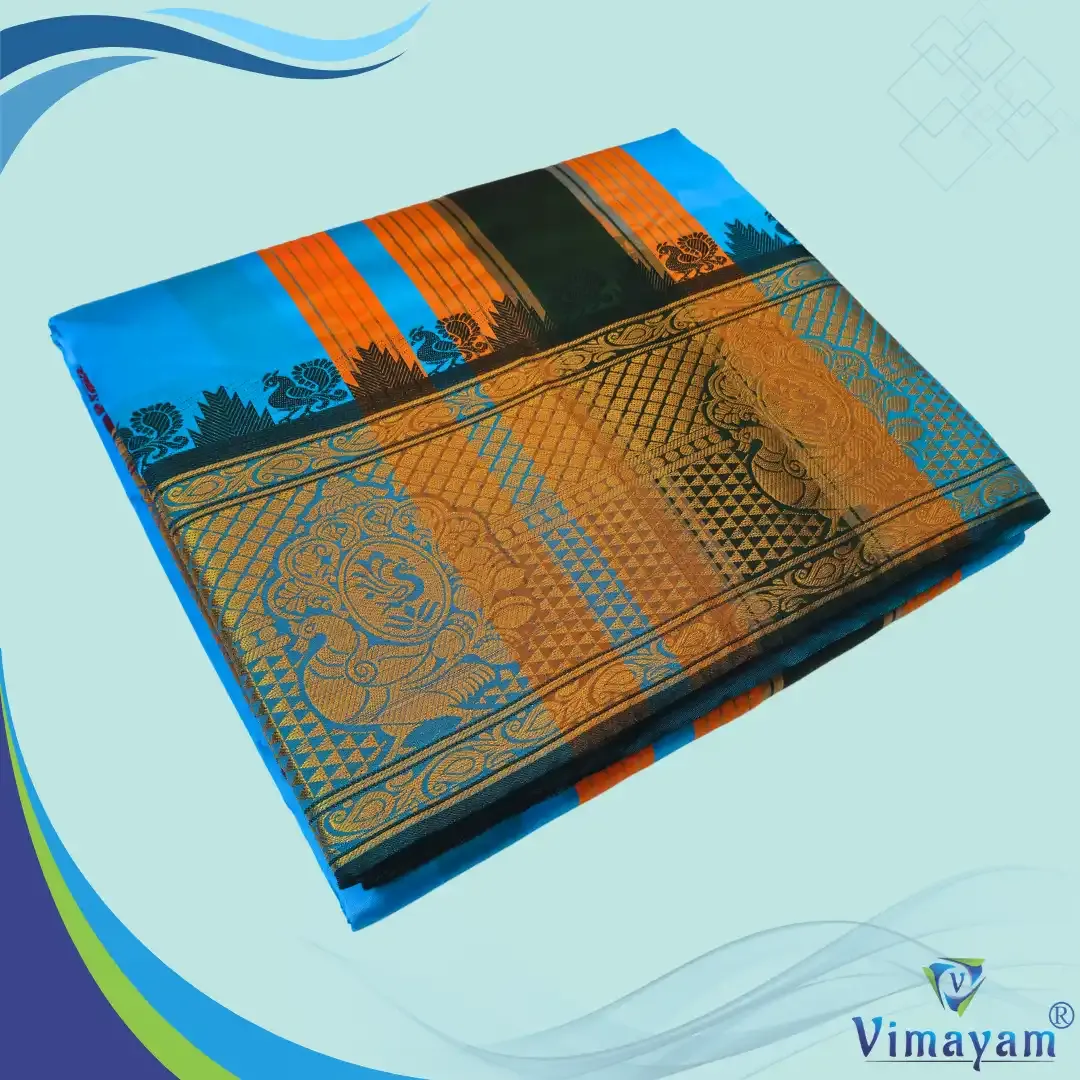 Tirupathi vasthiram melchat 24X12 - Anandha blue(Assorted Border designs) - Vimayam Dhoties