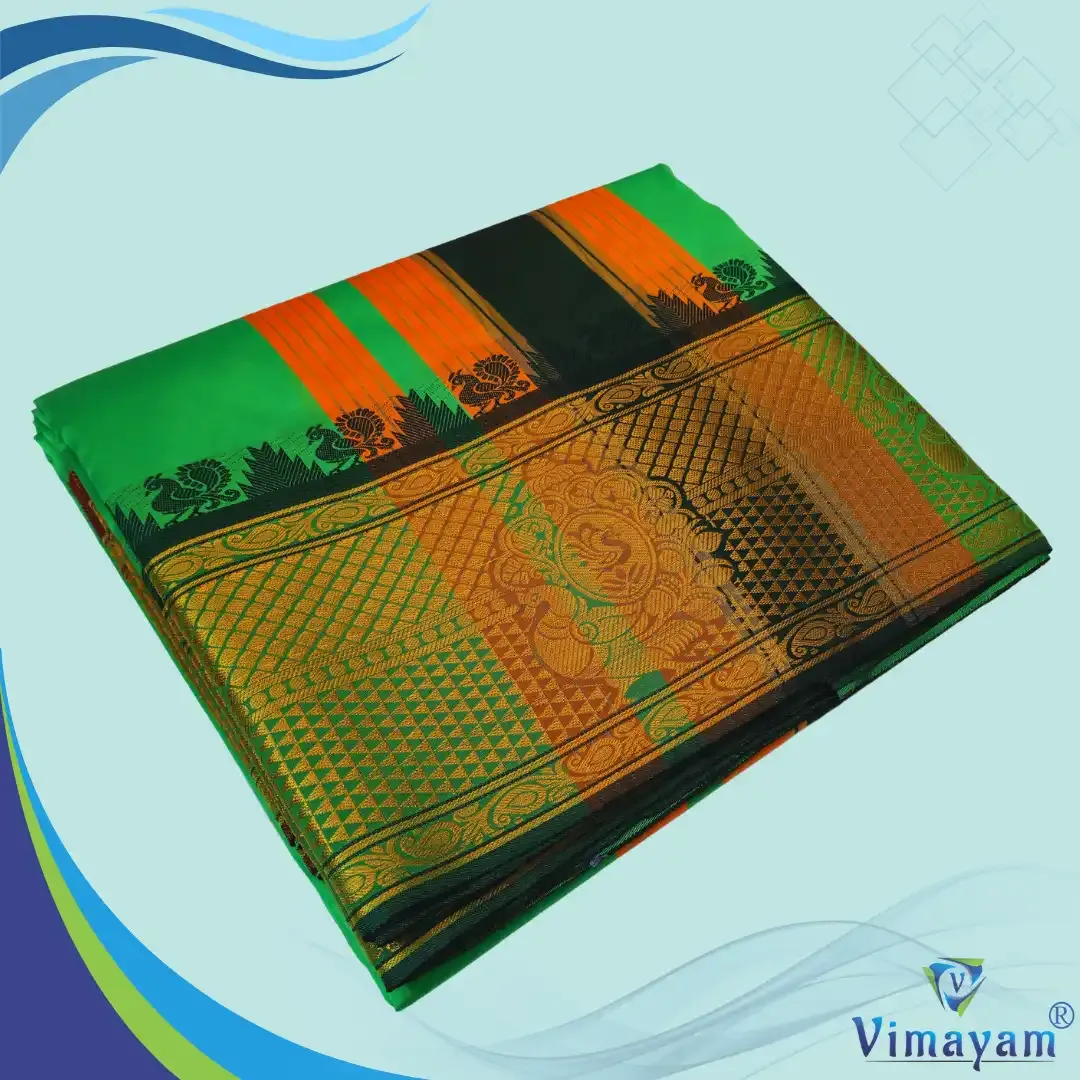 Tirupathi vasthiram melchat 24X12 - Parrot green(Assorted Border designs)