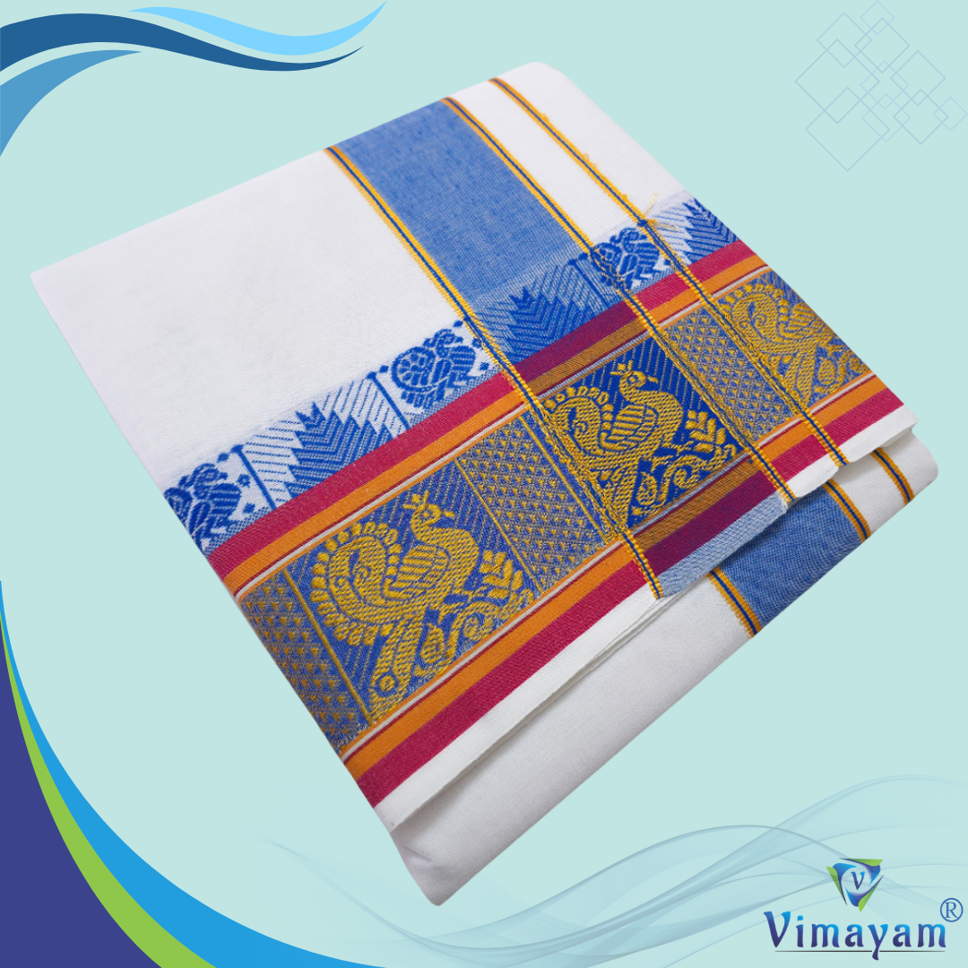 Peacock designed dhoti towel set 9X5  - Vimayam Dhoties