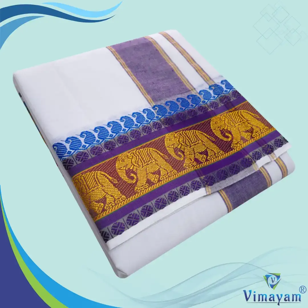 Elephant designed dhoti towel set 9X5  - Vimayam Dhoties