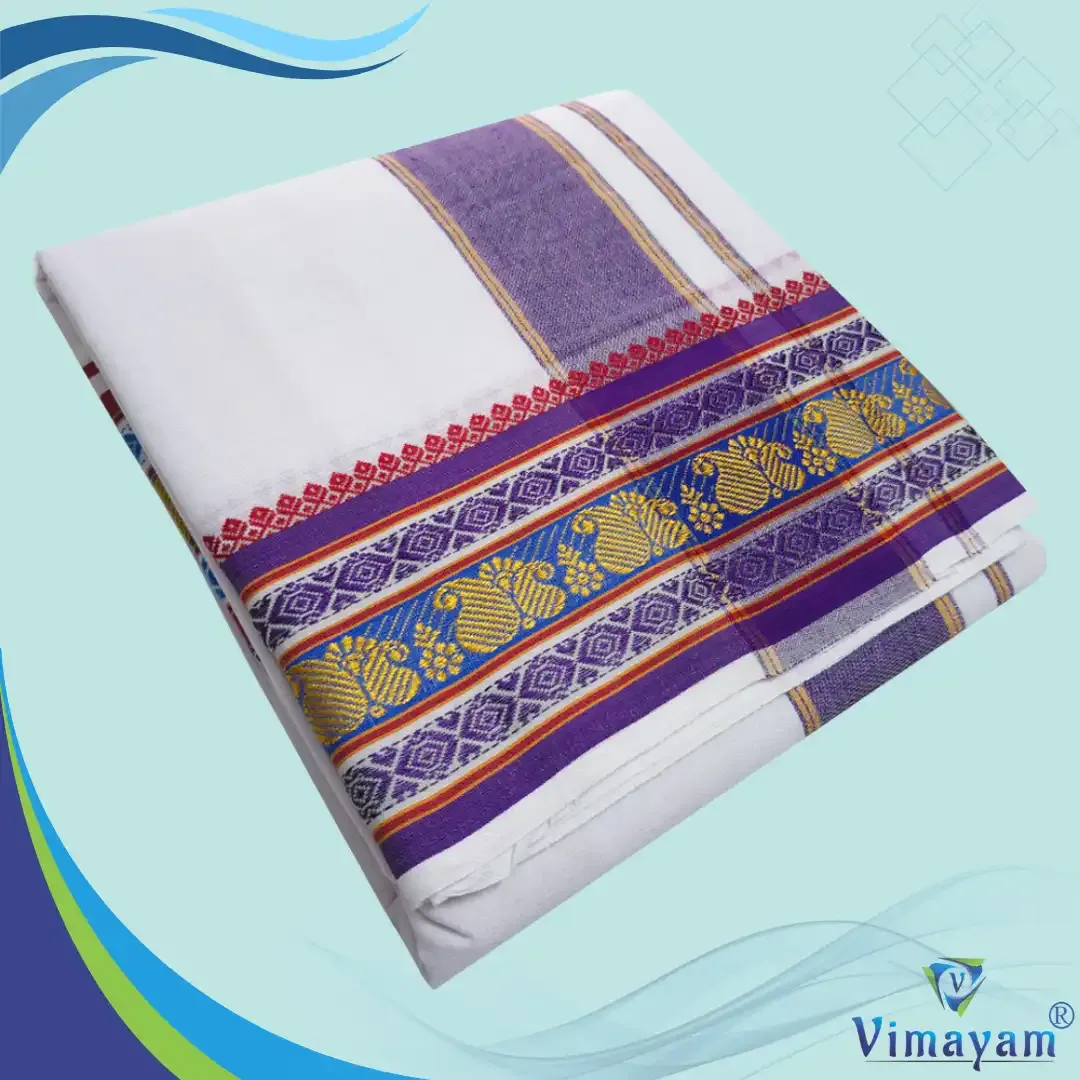 Mango flower designed dhoti towel set 9X5  - Vimayam Dhoties