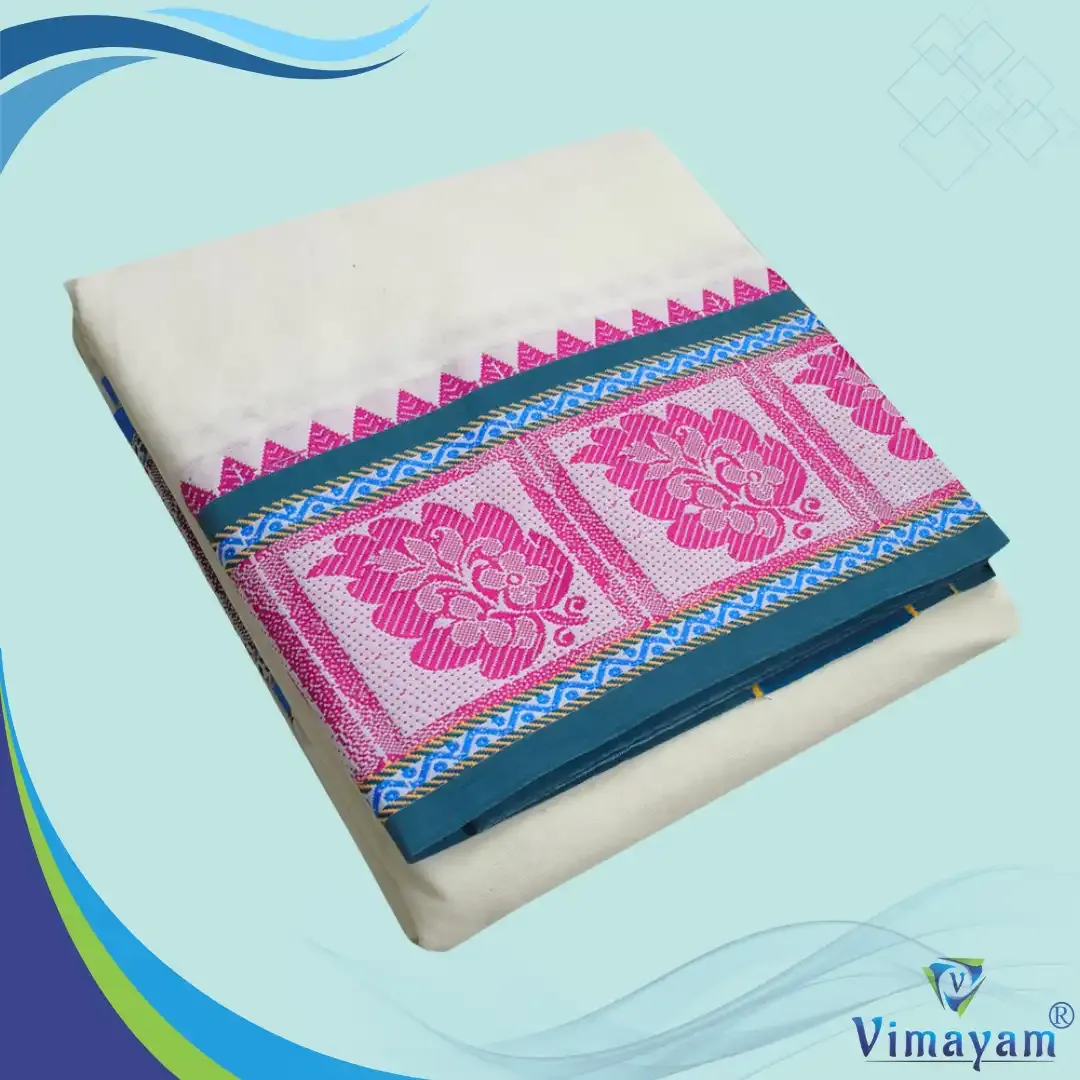 Plain Leaf designed premium quality dhoti - Assorted border colours - Vimayam Dhoties