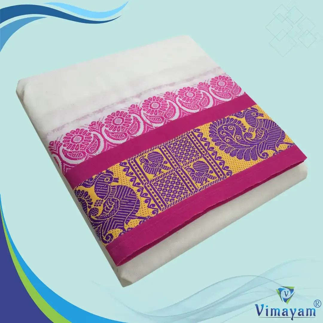 Multi Peacock fancy designed premium quality dhoti - Assorted border colours - Vimayam Dhoties