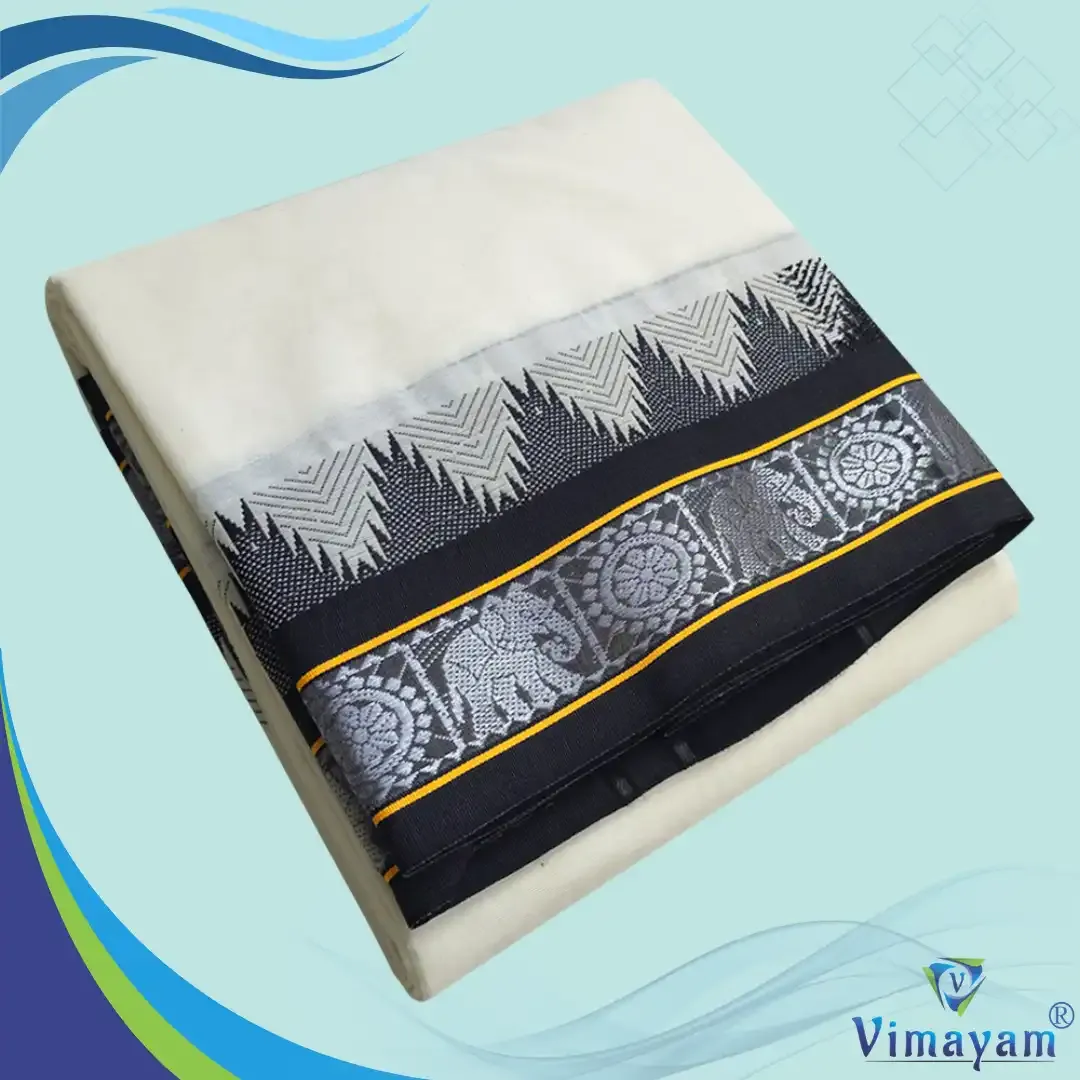 Black border mini tower premium quality dhoti - Assorted designs