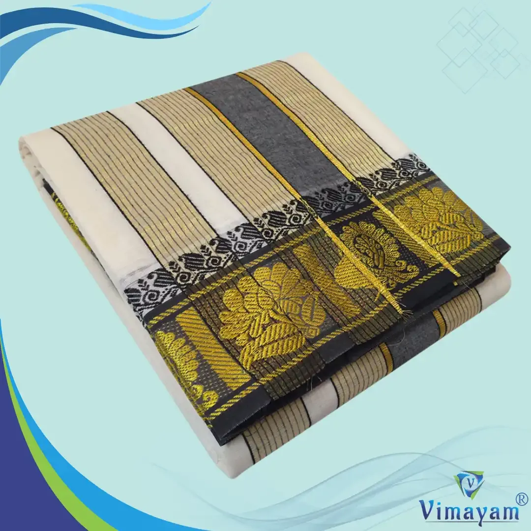 Black border peacock design vaishnava dhoti