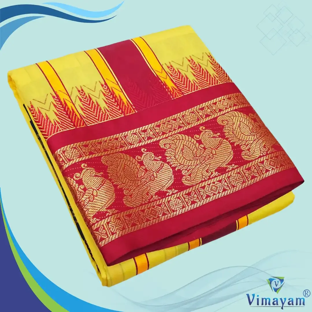Yellow soft silk dhoti premium quality - Assorted border designs