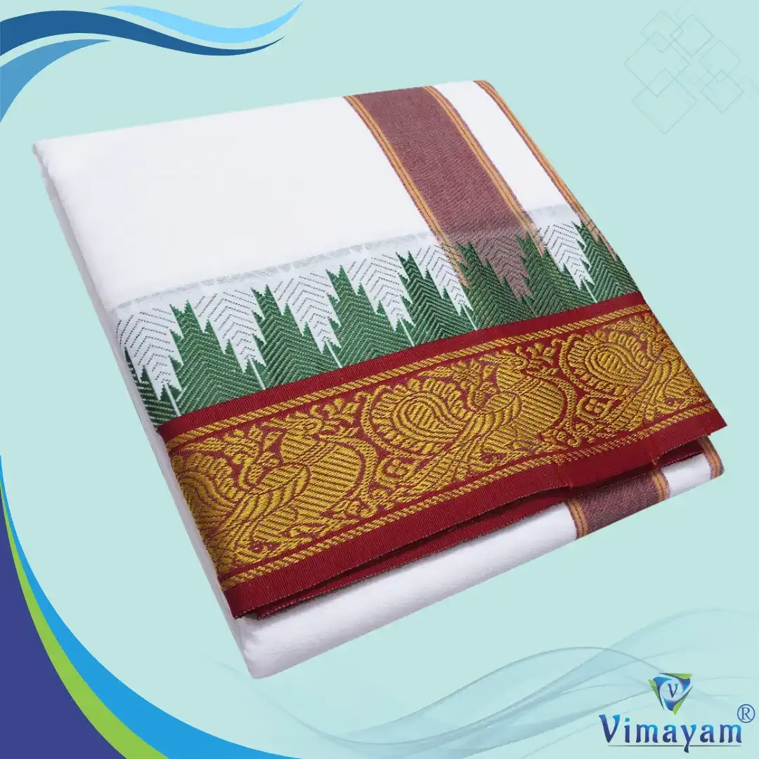 Fancy Peacock temple border dhoti 9X5 - Vimayam Dhoties