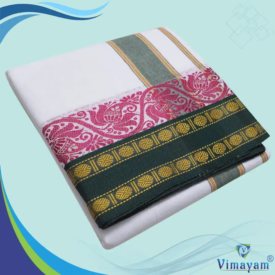 Dual udraj with temple flower border 9X5 - Vimayam Dhoties