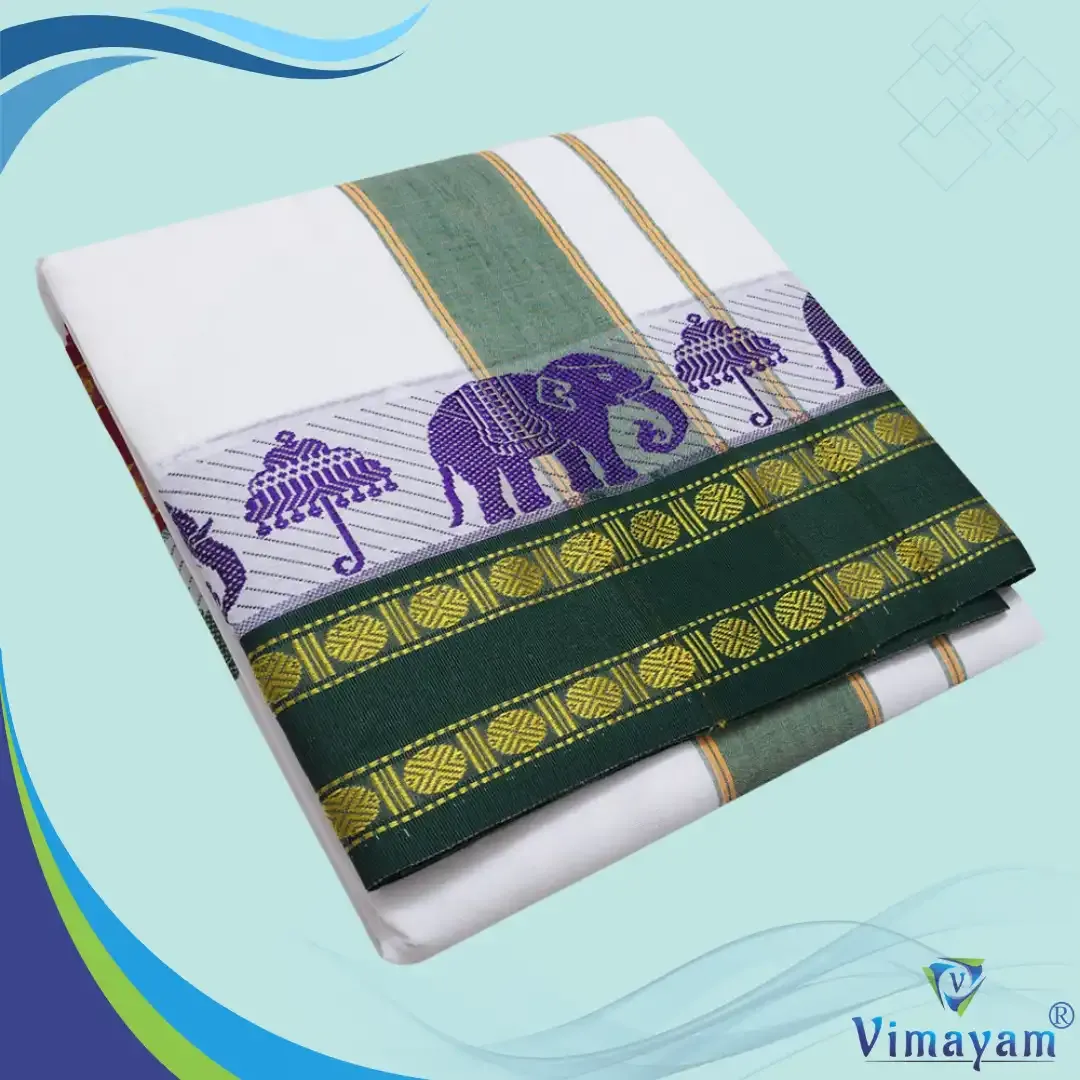 Udraj border with elephant temple border dhoti - Assorted border colours - Vimayam Dhoties