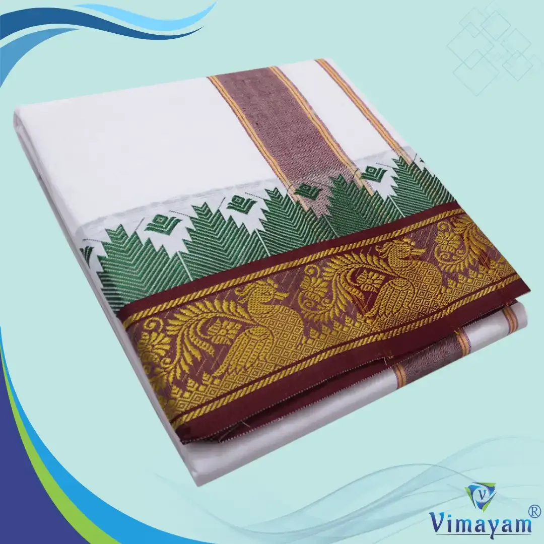 Fancy peacock Plain temple border dhoti - Assorted border dhoti  - Vimayam Dhoties