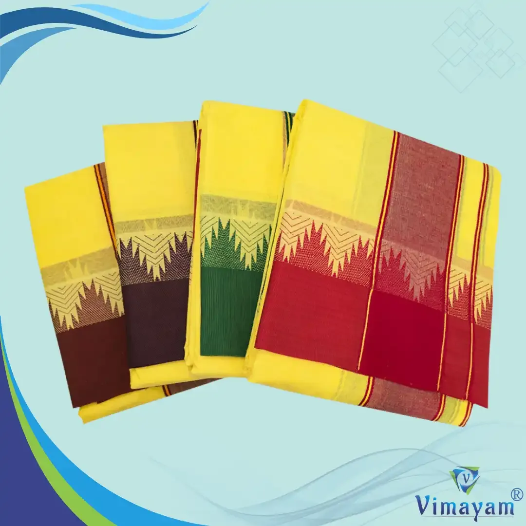 Yellow Colour Temple border premium quality dhoti - Assorted border colours – COLOUR DHOTIES | New Arrival | Vimayam Dhoties