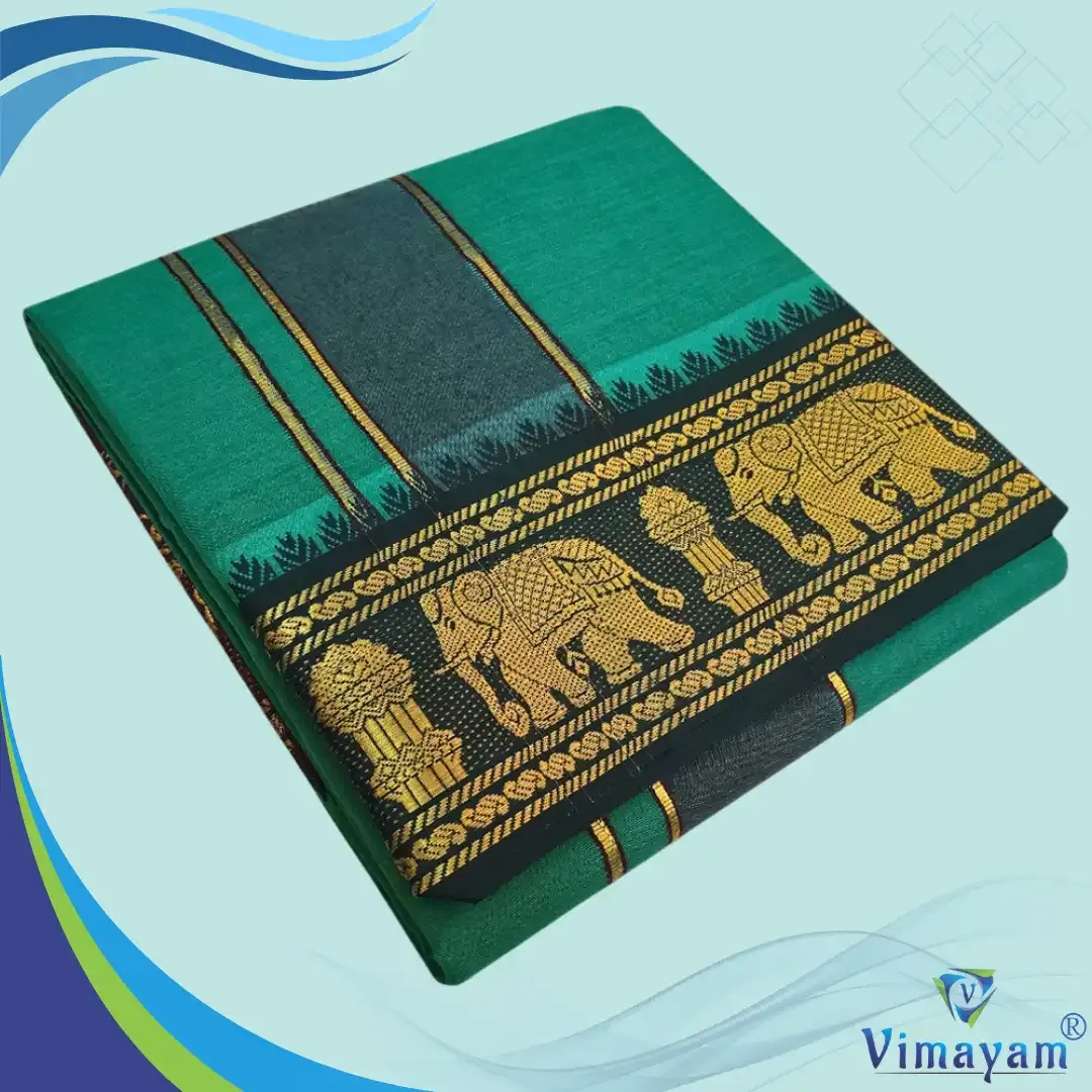 Green colour premium quality dhoti towel - Assorted border colour and designs - Vimayam Dhoties